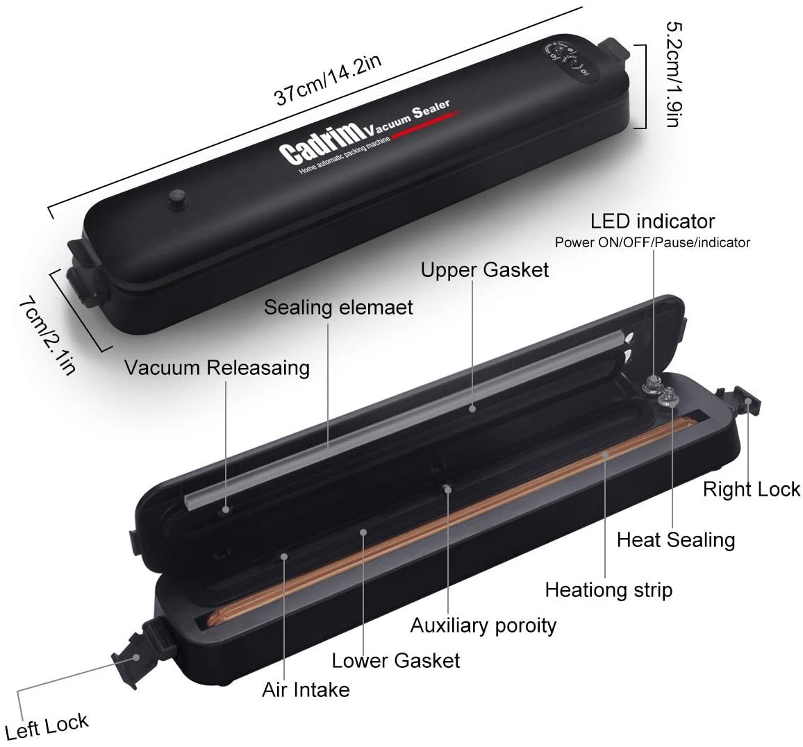 Cadrim Food Vacuum Sealer Machine incl. 15 x Seal Bags for Veg, Meat, Eggs & Fruit - Image 2
